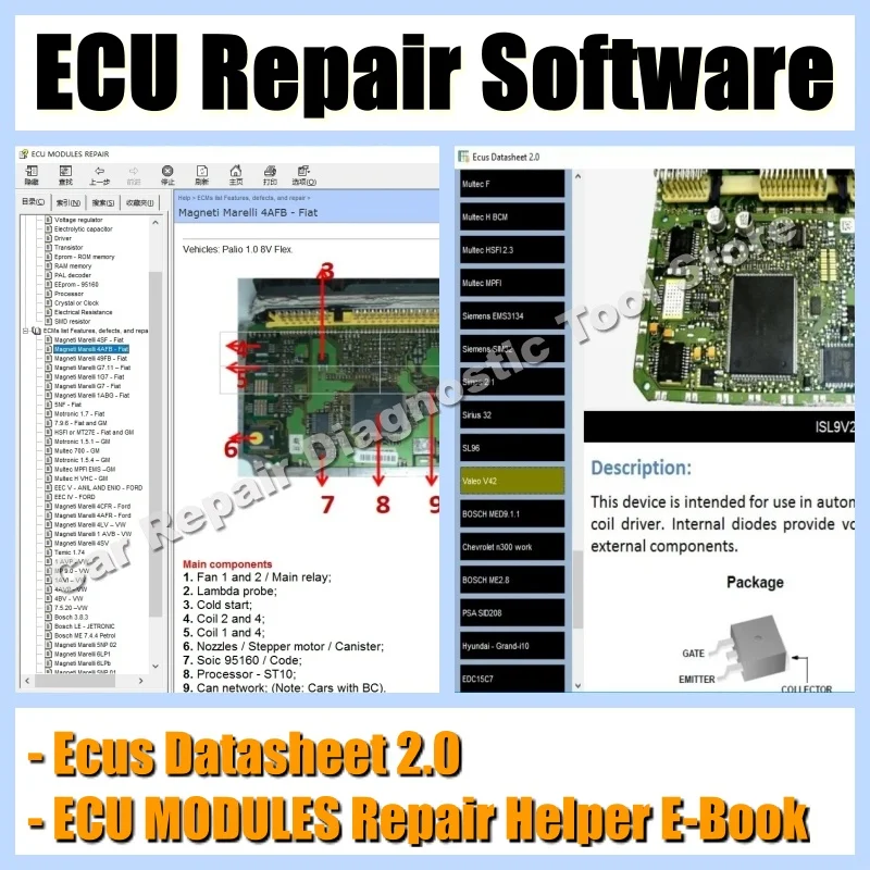 2024 ECU Repair Software ECU Modules Repair +Ecus Datasheet Pinout Immo Location Including Multimeters Transistor EEprom Defects