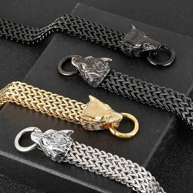 

Trendy Wolf Chain Bracelet High Quality 316L Stainless Steel Gold/Black Bangle Cuban Link Chain Bracelet 8.66"