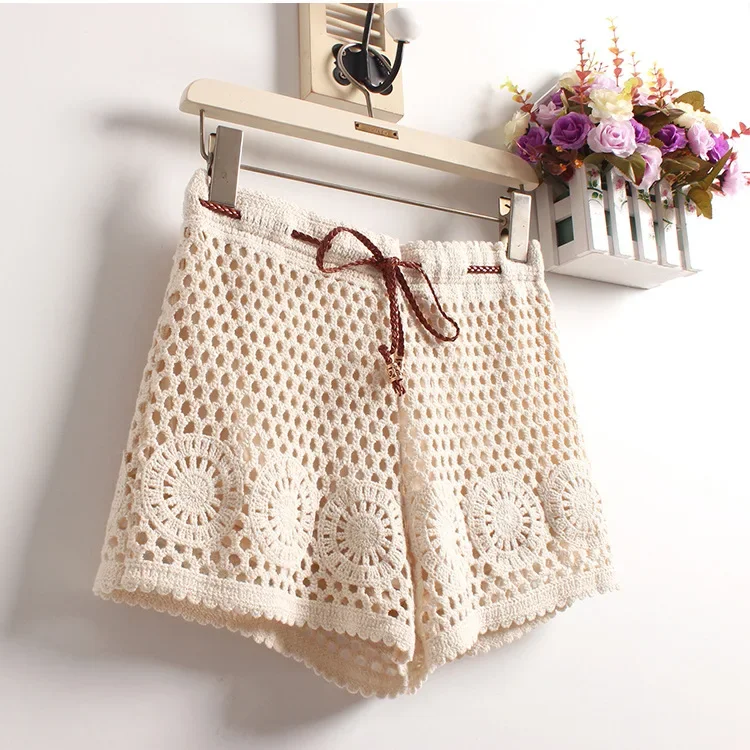 hook hollow out lace pants women shorts for women  shorts feminino