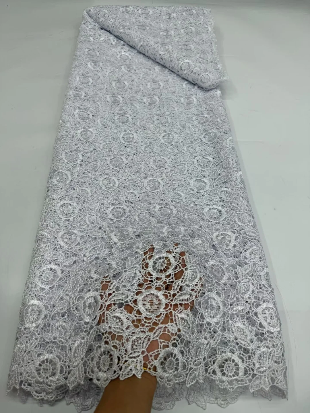 OLEVO Fashionable Skin Friendly Guipure Lace Fine Cotton Textured African Cord Lace Cupion Fabric 5 Yards Occasional Couple Wear
