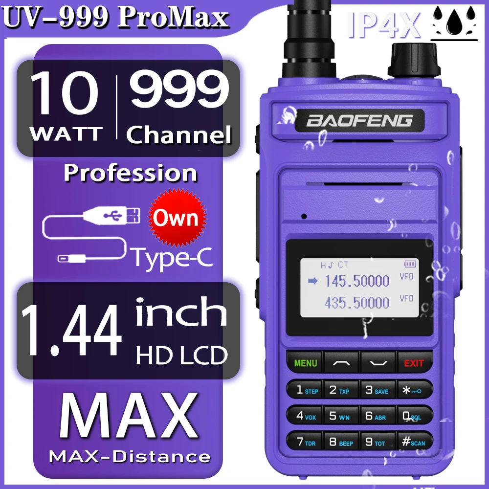 2023 BaoFeng Exclusive UV-999 Pro MAX 10W High Power Walkie Talkie TYPE-C Charger 999 CH Long Range Ham Two Way Radio UV5R UV13