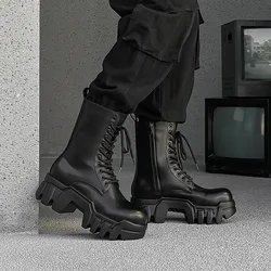 men fashion punk gothic platform boots designer original leather shoes cowboy high boot women stylish long motorcycle botas mans