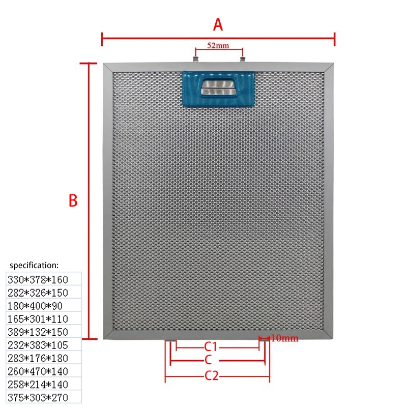 330X378 282X326 180X400 165X301 Range Hood Filter Exhaust Hood Metal Dust Filter Cooker Hood Mesh Filter Metal Grease Filter