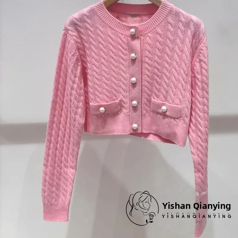 

ort Knitted Open Cardigan Pearl Button Soft Sle Ribbed Design Autumn Winter New Arrival Women's Faion Top