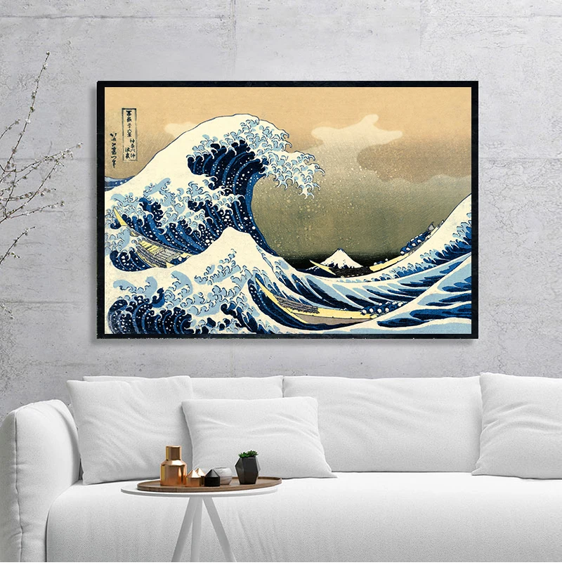 1 pieza sin marco, la gran ola de Kanagawa, Ukiyoe, arte japonés, lienzo vintage para pared, pintura famosa, decoración para sala de estar P