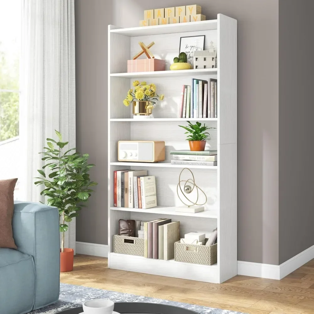 

72-inch Tall Bookcase, Modern 6-Tier White Library Bookshelf with Storage Shelves, Large Open Bookcases Wood Display Shelving