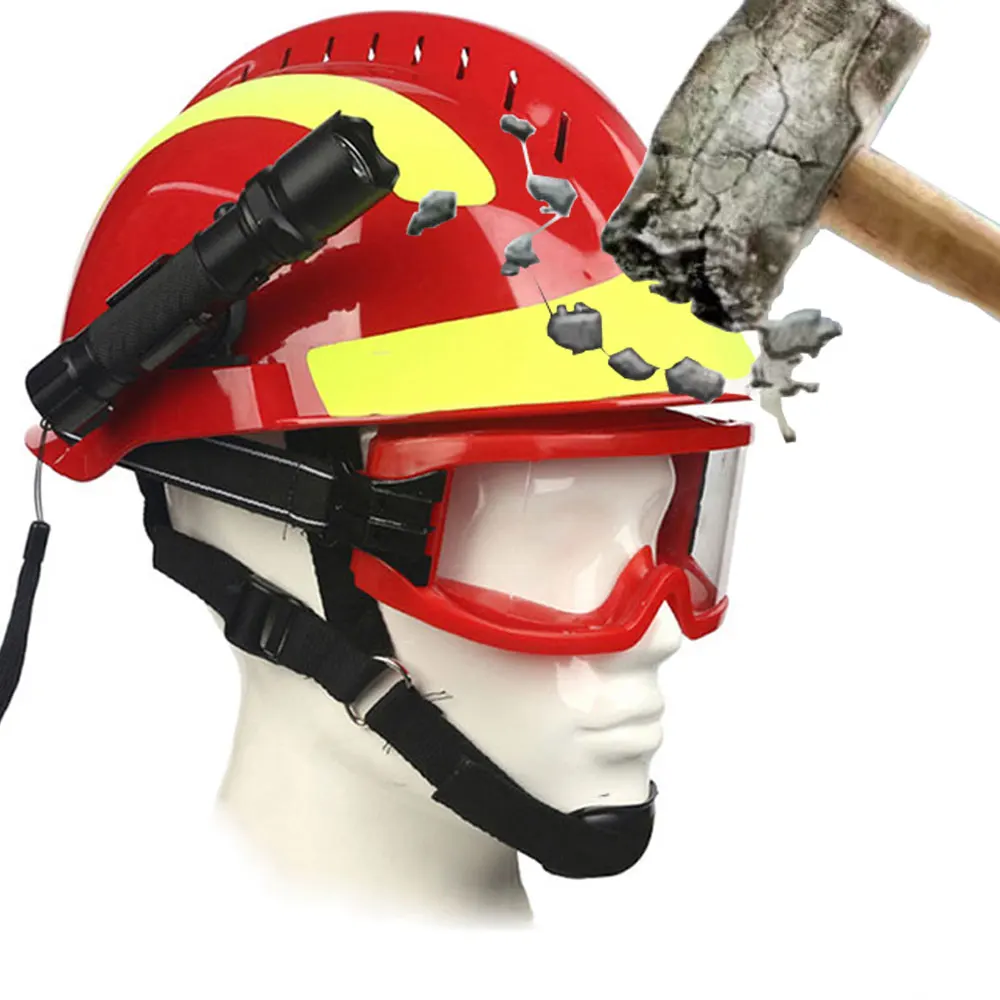 Casco de rescate de seguridad F2, protector de emergencia ABS con faro y gafas protectoras para bombero