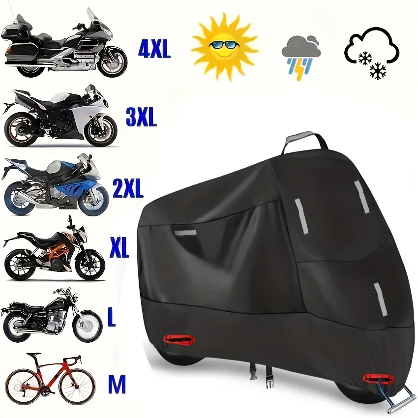 Waterproof Motorcycle Cover All Season Dustproof UV Protective 210D Wear-Resistant Fabric Outdoor Indoor Scooter Motorbike Cover