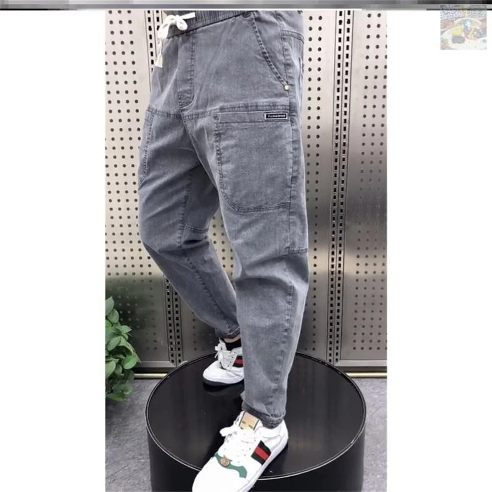 Spring Summer Black Blue Cargo Jeans Men Streetwear Denim Jogger Pants Men Baggy Harem Jean Trousers Harem Jean Trousers