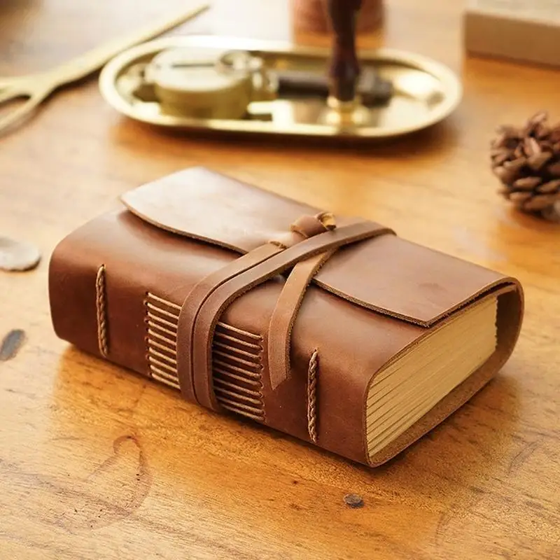 Exquisite Retro Leather Notepad Notebook Antique Leather Diary Handmade Leather Embossed Floral Cover
