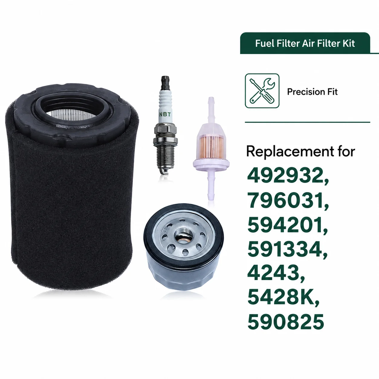 Oil Filter Air Filter Spark Plug Kit for John Deere MIU14395 MIU13038 Mower Tractor Replaces 594201 591334 4243 5428K 590825