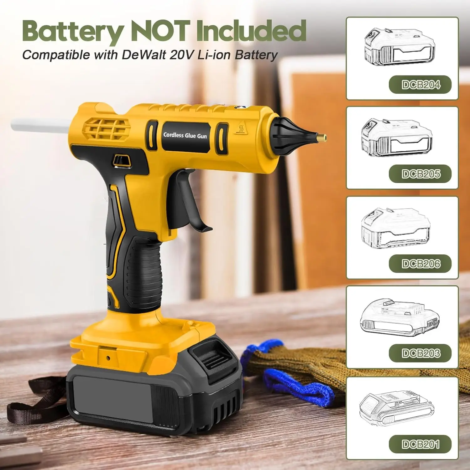 100W Cordless Hot Glue Gun for DeWalt 20V Battery (NO Battery) Wireless Power Glue Gun Full Size with 12pcs Glue Sticks(11mm)