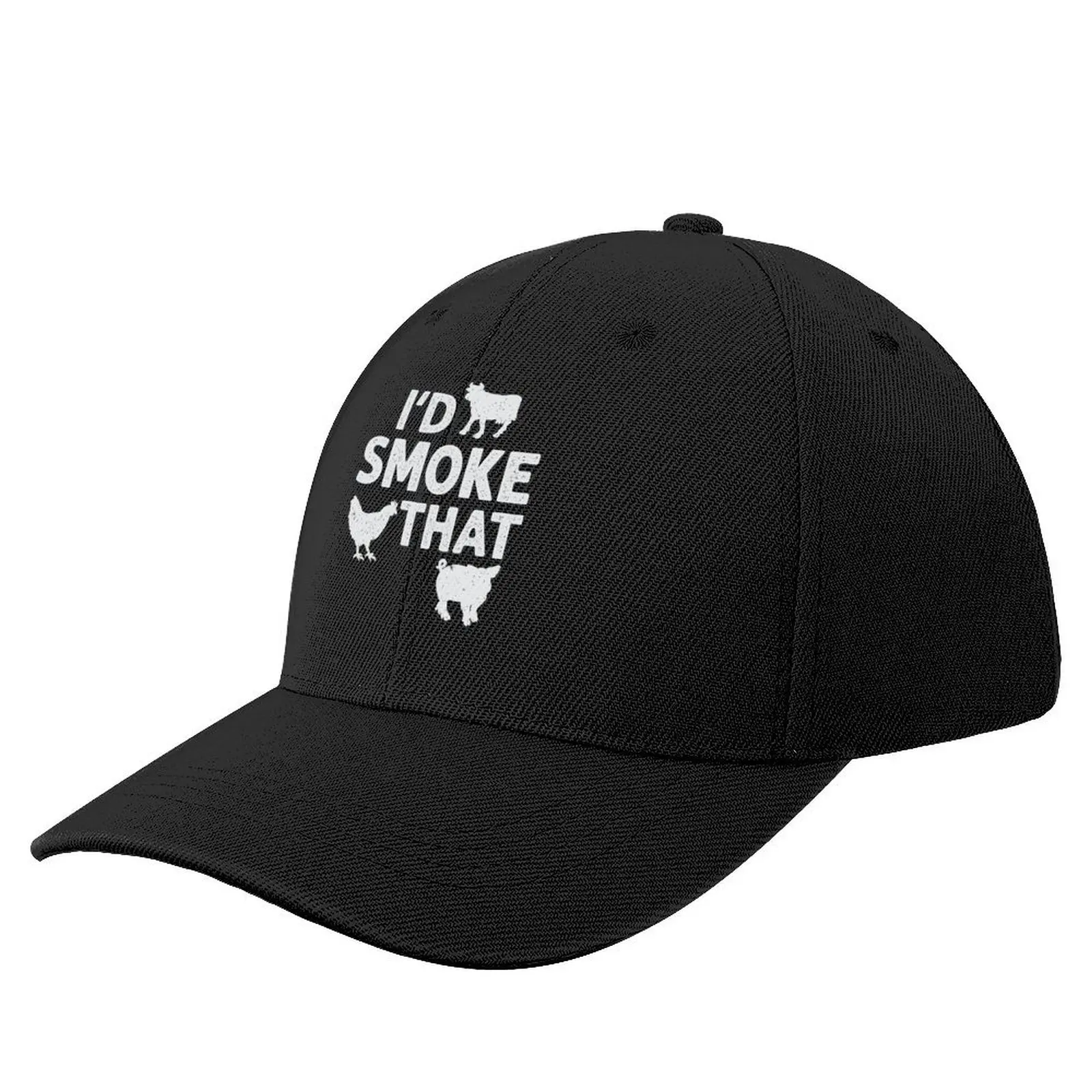 I'd Smoke That Funny Animal BBQ Grill Chef Quote WHITE Baseball Cap Icon Golf Hat For Men Women's