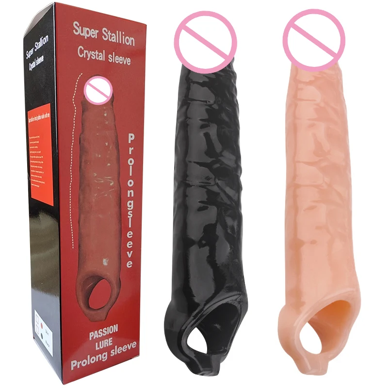 Man Nuo 28CM Huge Penis Enlargemen Condoms Extender Realistic Soft Penis Sleeve Reusable Condom Cock Ring Sex Toys For Men 88