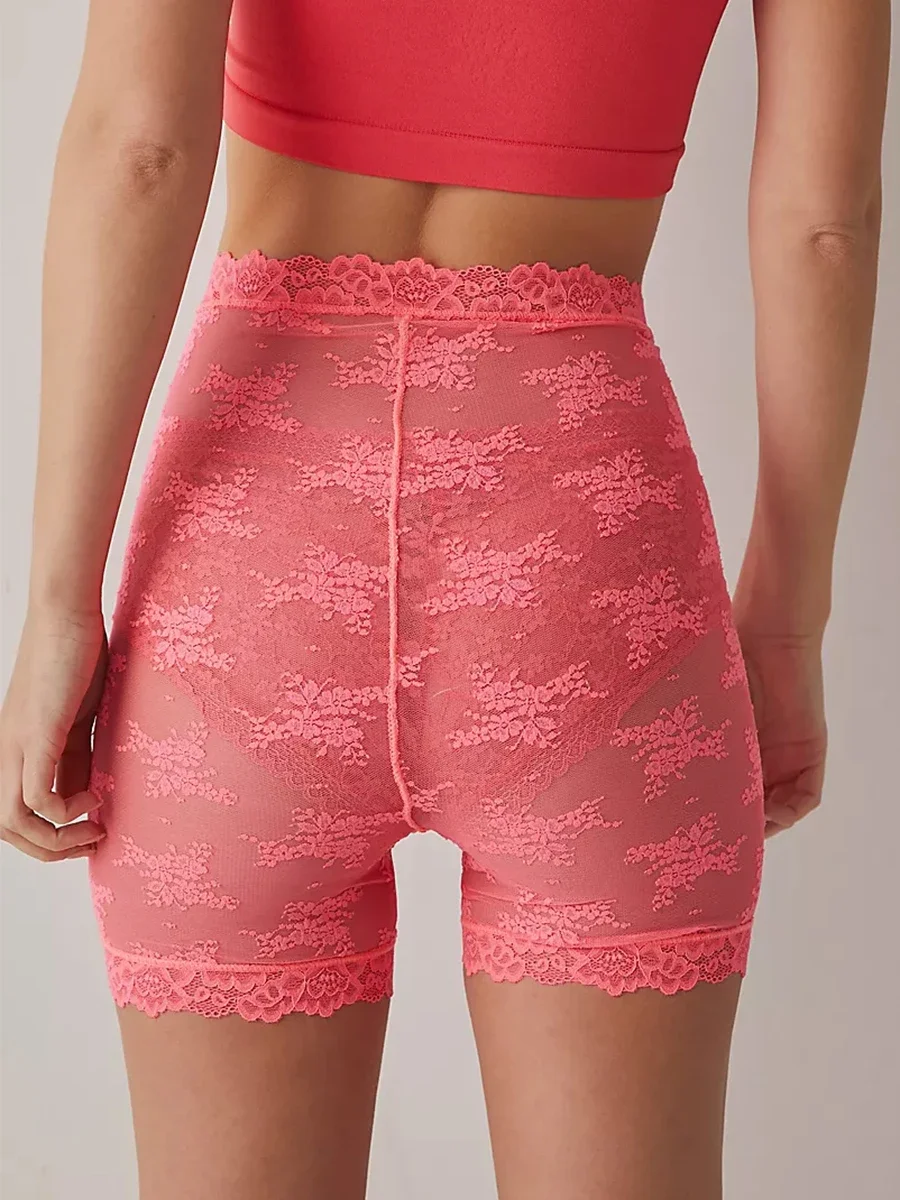 New Fashion Womens Sheer Lace Shorts Summer High Waist Solid Color Anti-Chafing Panty Shorts Hot Sale S-XL