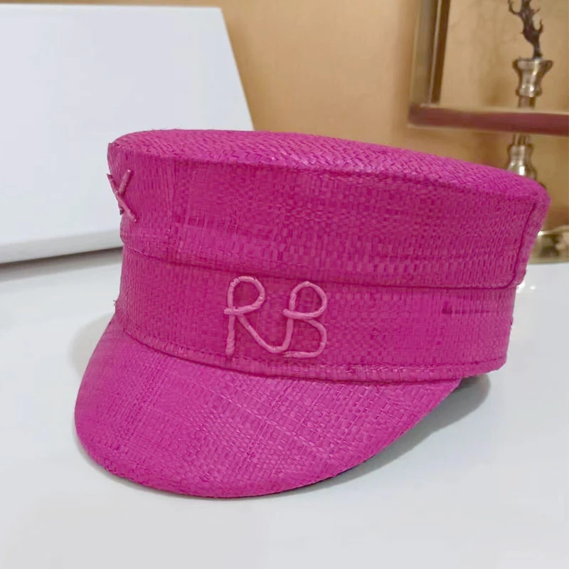 Gorra de paja con letras bordadas para mujer, visera plana, Cpas, Newsboy, verano, nuevo