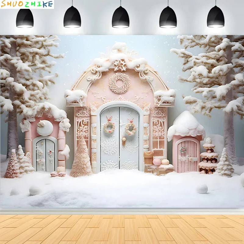 Dia de natal fotografia cenários prop festa de ano novo decoração árvore de natal janela doces flocos de neve foto fundo BR-01