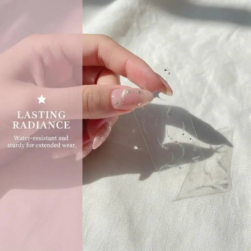 Luxury Stars Chain Nail Stickers Holography Gold And Silver Wavy Star Lines Shiny Nail Stickers For Summer Nail Art Decoration