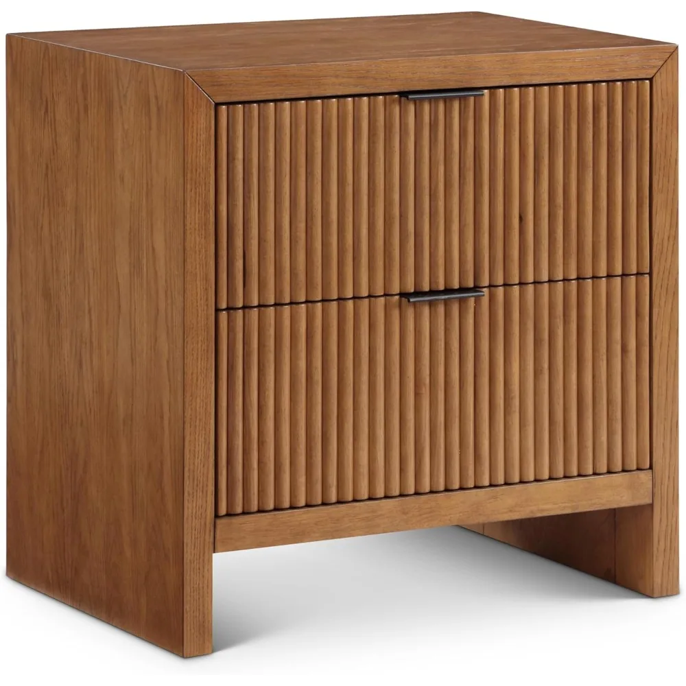 

art deco walnut nightstand from fairfax collection: solid wood with rich walnut finish, fluted drawer fronts, matte black metal