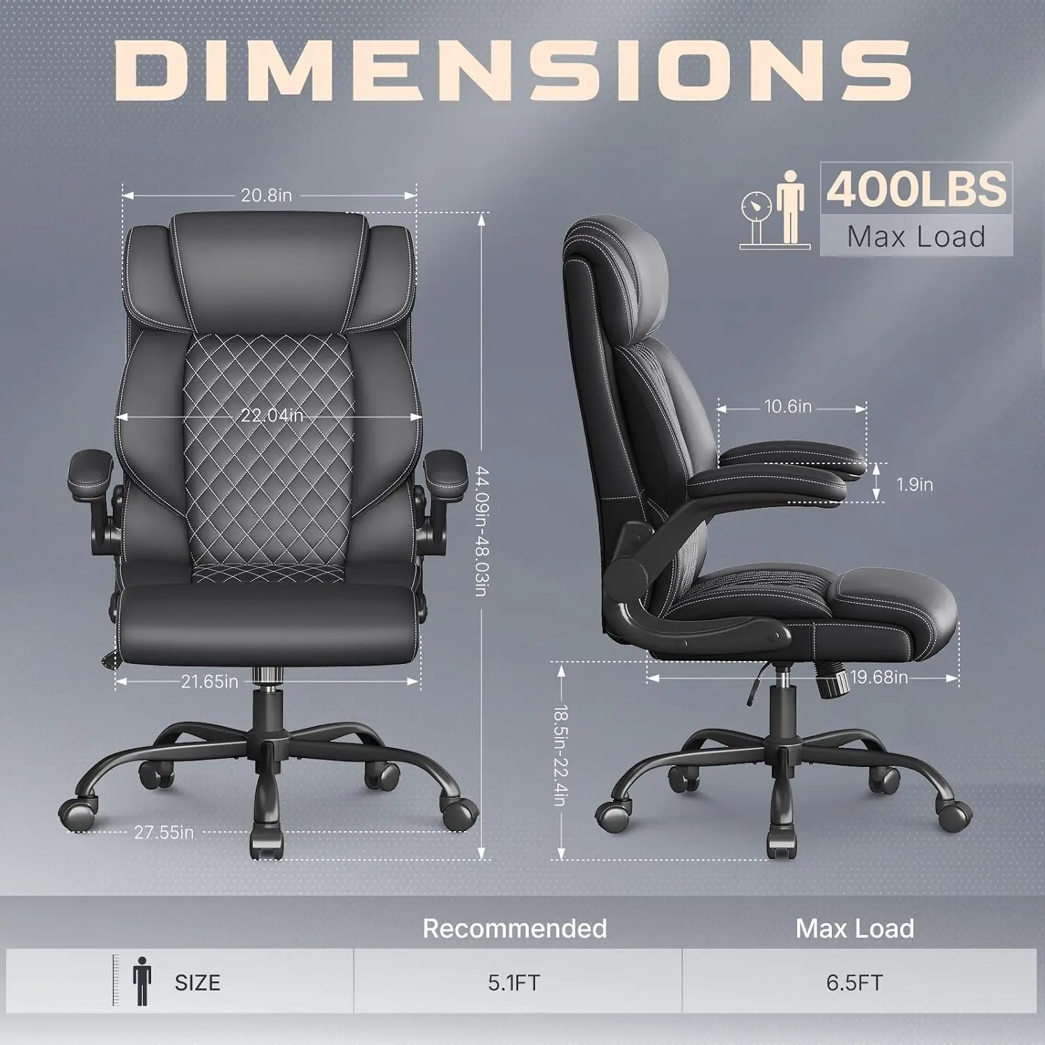 High Back Executive Office Chair Ergonomic Swivel Flip-up Armrests Lumbar Support Rock Function Work Study Gaming, Customized