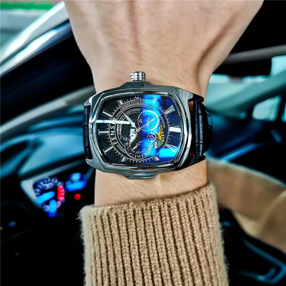 ساعات على الموضة الأوروبية والأمريكية الأكثر مبيعًا للرجال، ساعات كوارتز على شكل برميل النبيذ، ساعات عمل رجالية