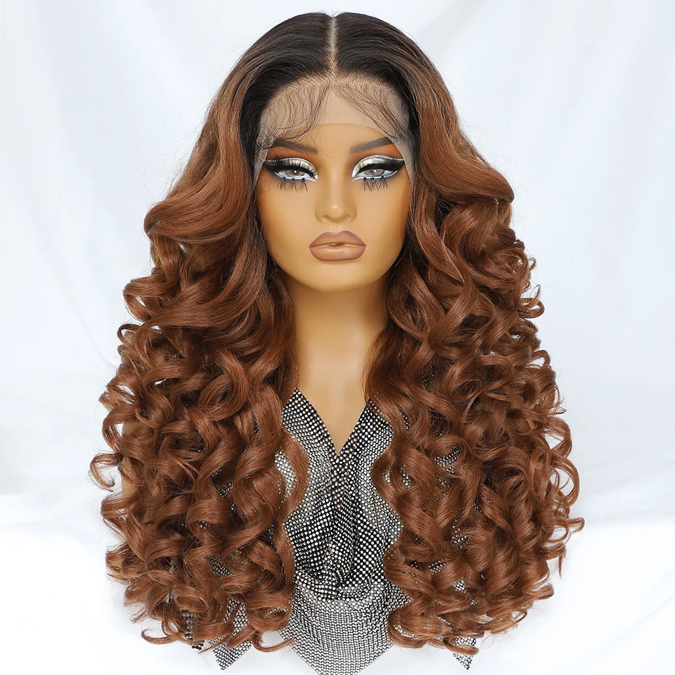 Curly 13X6 HD Synthetic Lace Front Wigs Black Latisha Lace Frontal Wig With Bangs For Afro Women Pink Pre Plucked Highlight Wigs