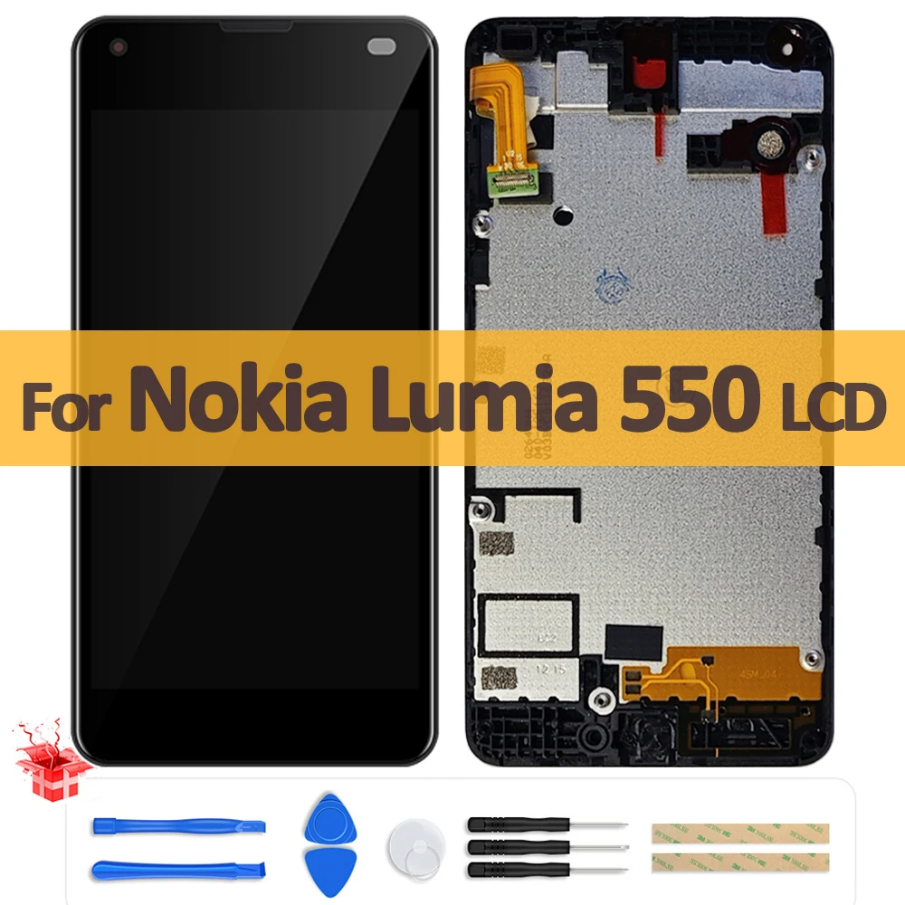 4.7 "lcd original para nokia lumia 550 display lcd tela de toque digitador assembléia com moldura para microsoft lumia 550 substituição