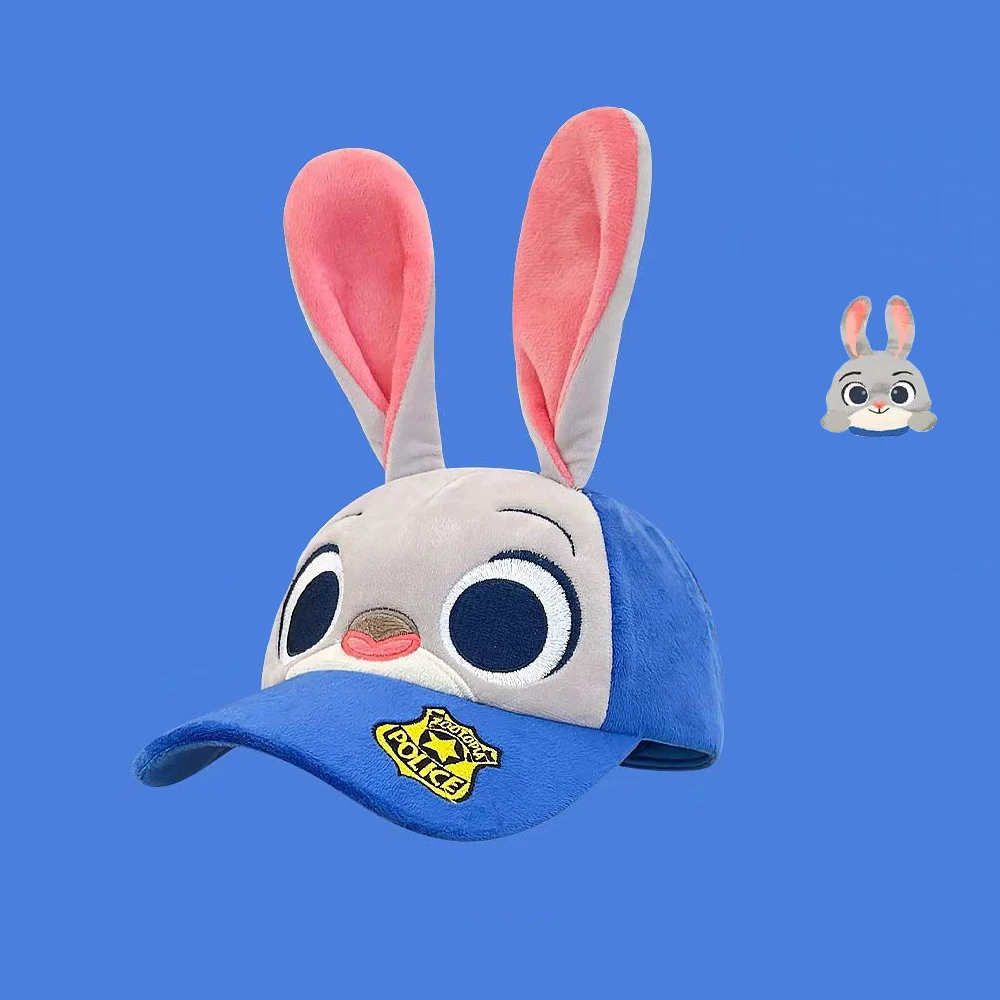Cute rabbit Judy plush baseball cap with wide brim, big face, small face, warm standing ears, duck tongue hat