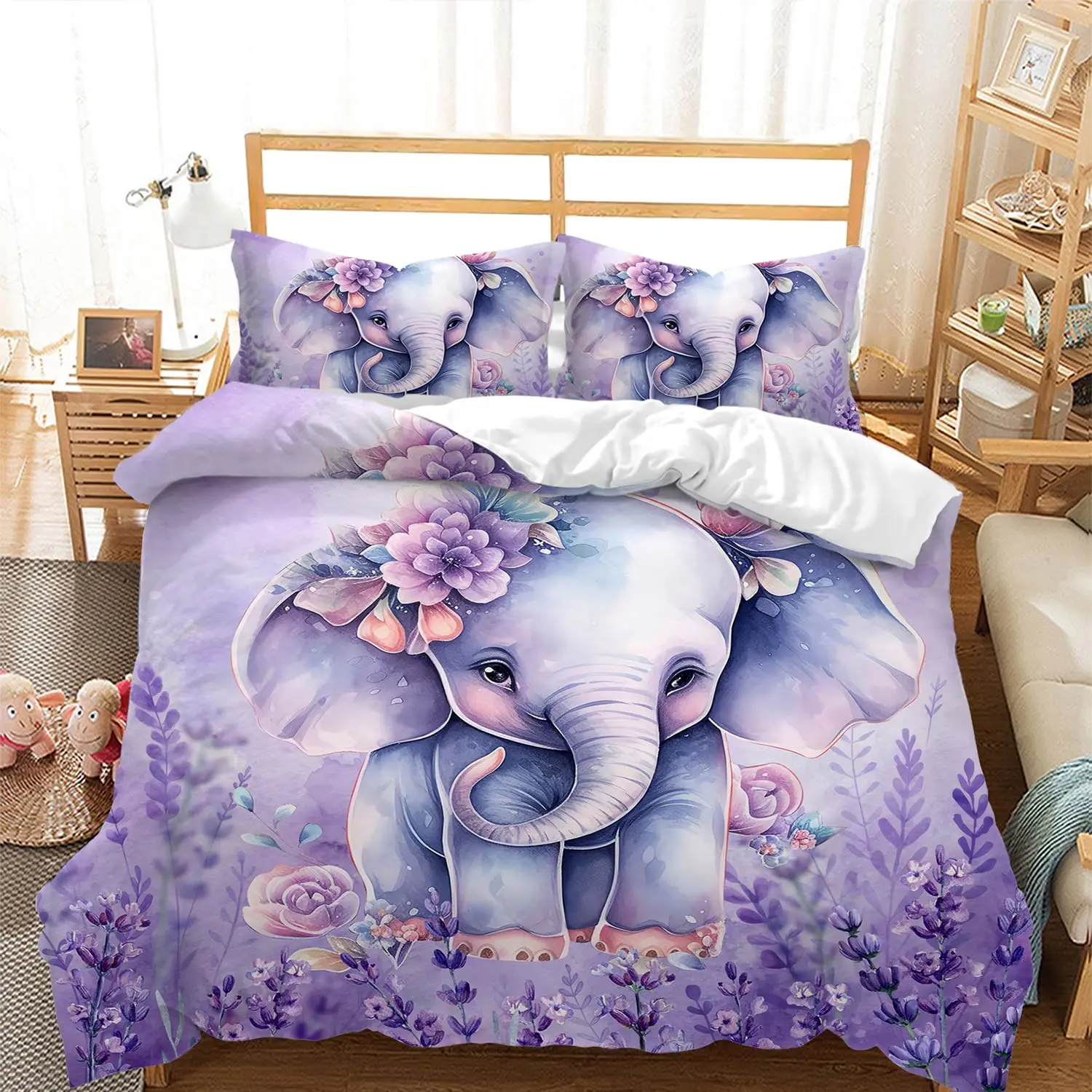 

Elephant Duvet Cover Sets for Kids Queen King Twin Size Lightweight Down Room Decor 2 Pillowcases 1 Comforter Cover No Comforter