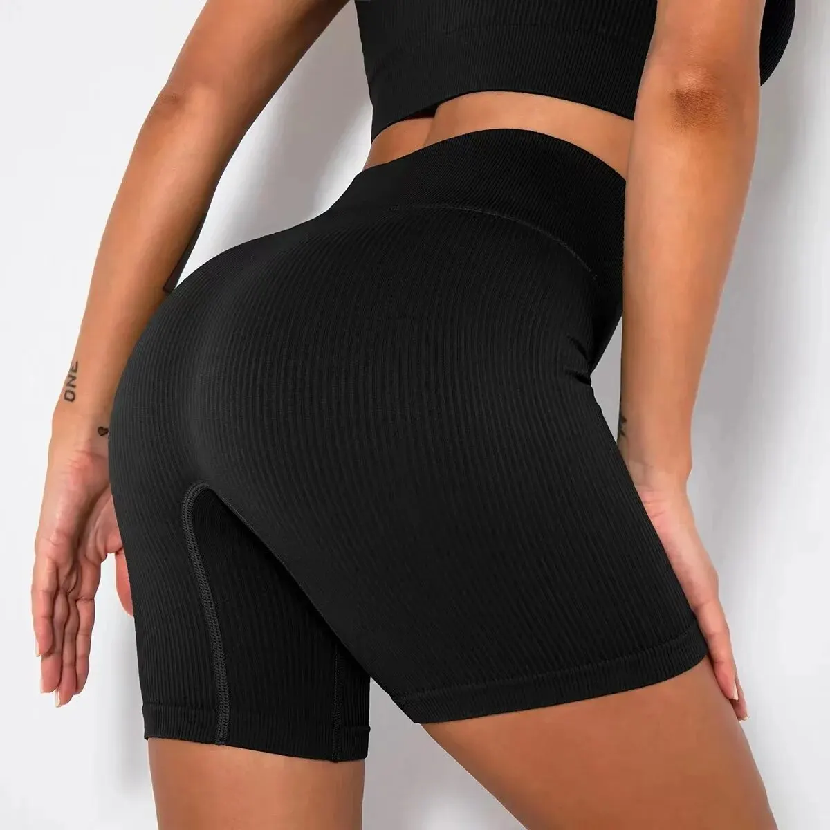 Naadloos gebreide sportshorts Casual hoge taille Push-up fietsbroek Fitness Running Tight Hip Lifting Yoga Shorts Sportkleding