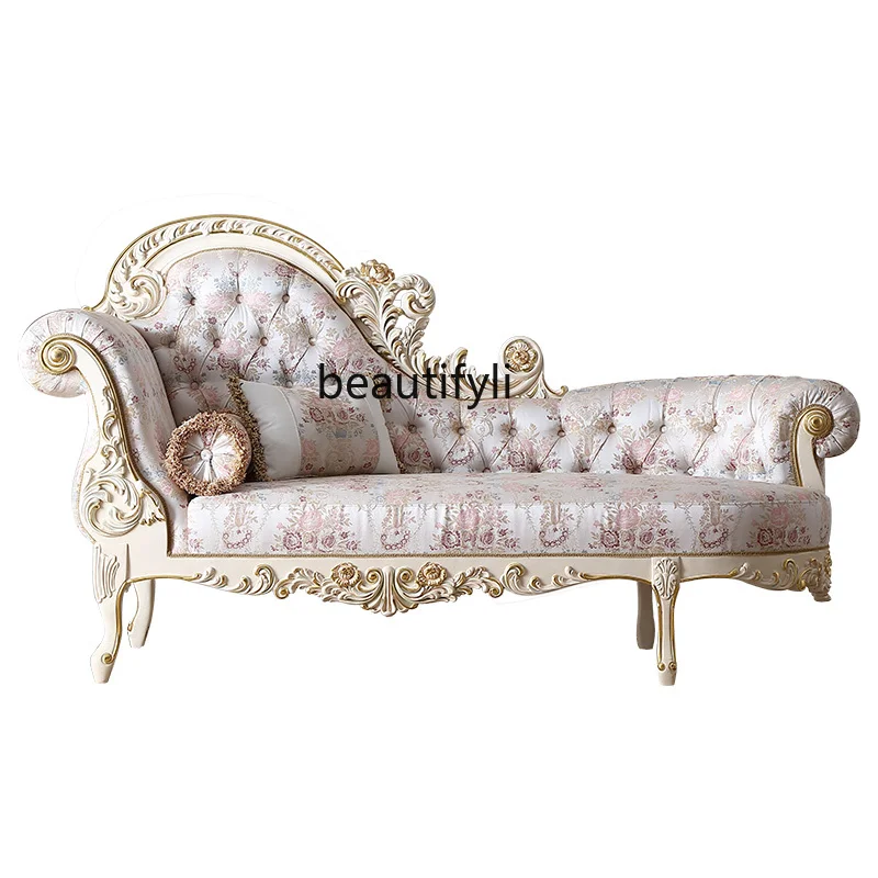 French Classic Gilding Solid Wood Carving Chaise Longue Lazy Pull Buckle Recliner