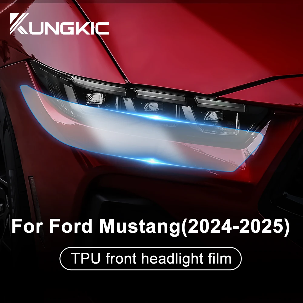 Headlight Film Sticker for Ford Mustang 2024 2025 TPU Car Headlight Protective Film Anti-Scratch Transparent Smoked Black