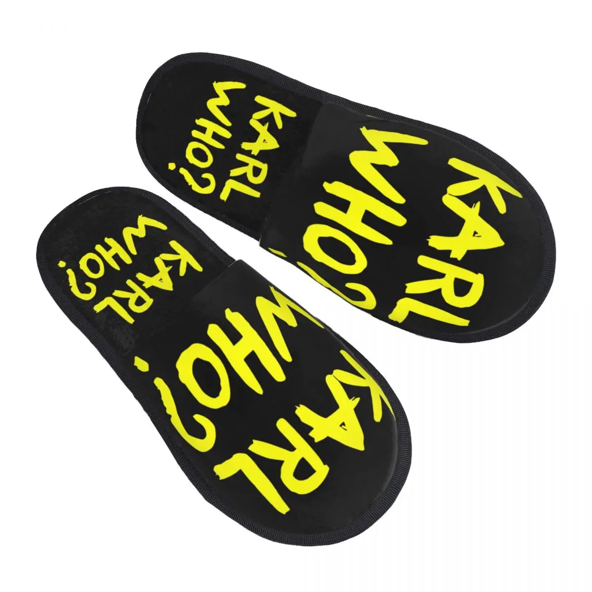 

Custom Yellow Karl Who Slogan House Slippers Women Soft Memory Foam Slip On Bedroom Slipper Shoes