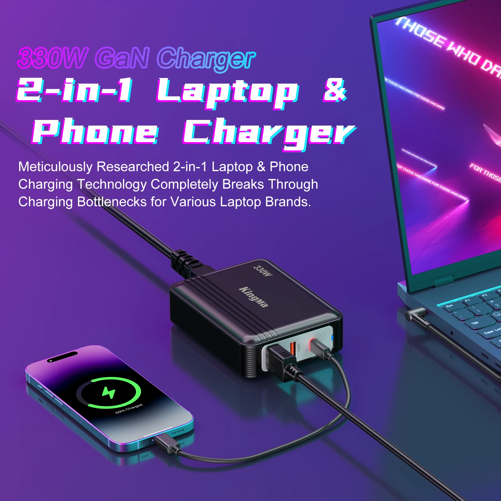 330W GaN Charger for Laptop XT60 to DC Cable Adapter 400W Compatible with Lenovo, ASUS, Dell, Alienware, HP, Acer, MSI, Razer