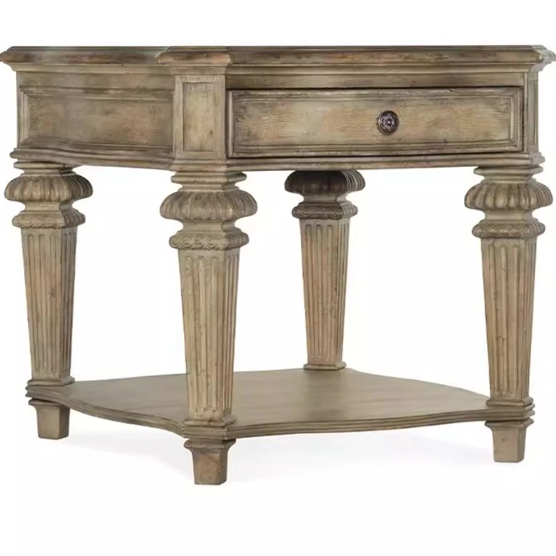 

French American coffee table retro villa living room European solid wood carving flower coffee table