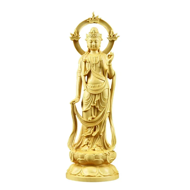 

Solid wood flame Guanyin carved Buddha statue Chinese Buddha Modern art hand-carved Home living room bedroom lucky statue