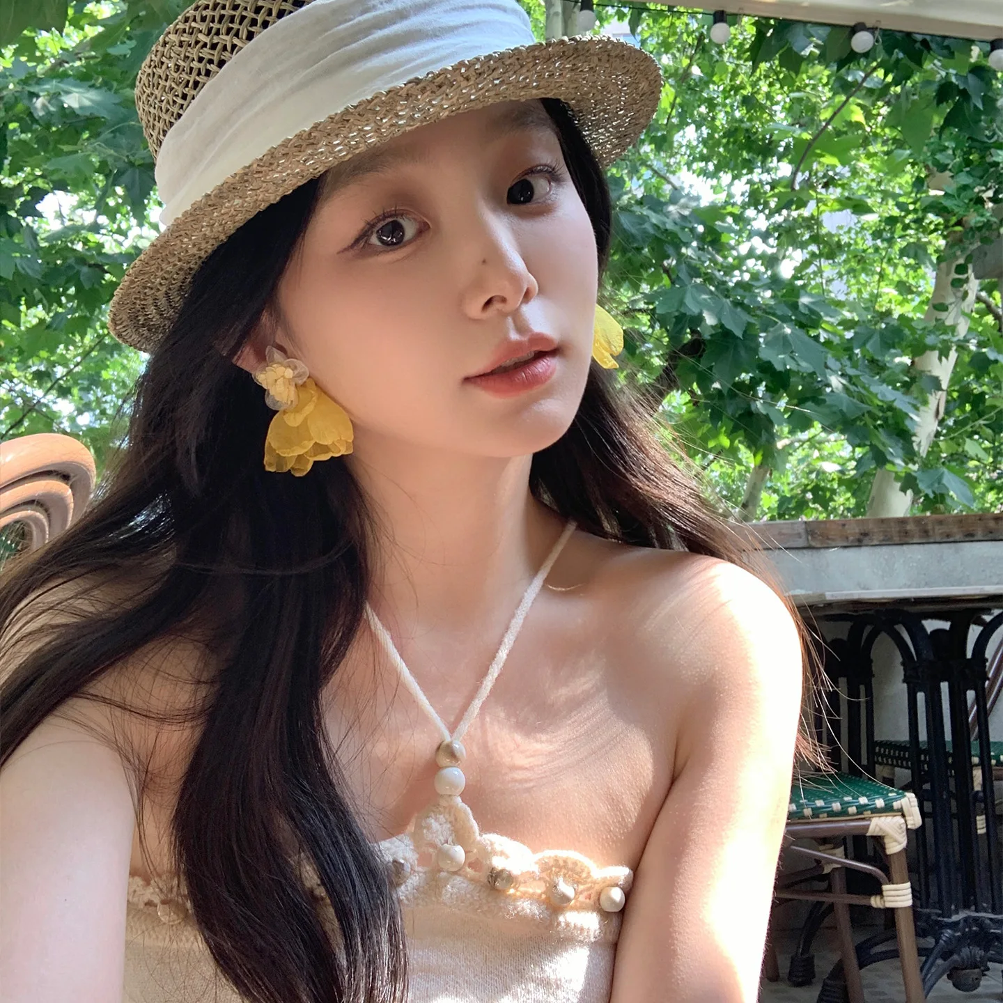 Earrings Yellow Flower Tassel Beach Resort Lightweight Flattering Face Mini Dangle Resin Elegant Versatile Daily Party