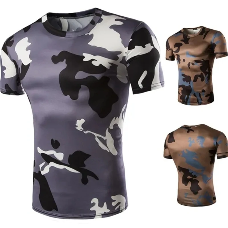 Camouflage Shirt Short-sleeved Riding Suit Quick-drying Military Tactics T-shirt Men\'s Compression T Shirts Fitness Summer Tops