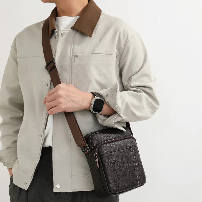 

Мужская прямоугольная сумка через плечо из натуральной кожи, легкая, водонепроницаемая, подходит для деловых поездок, сумка-кроссбоди.