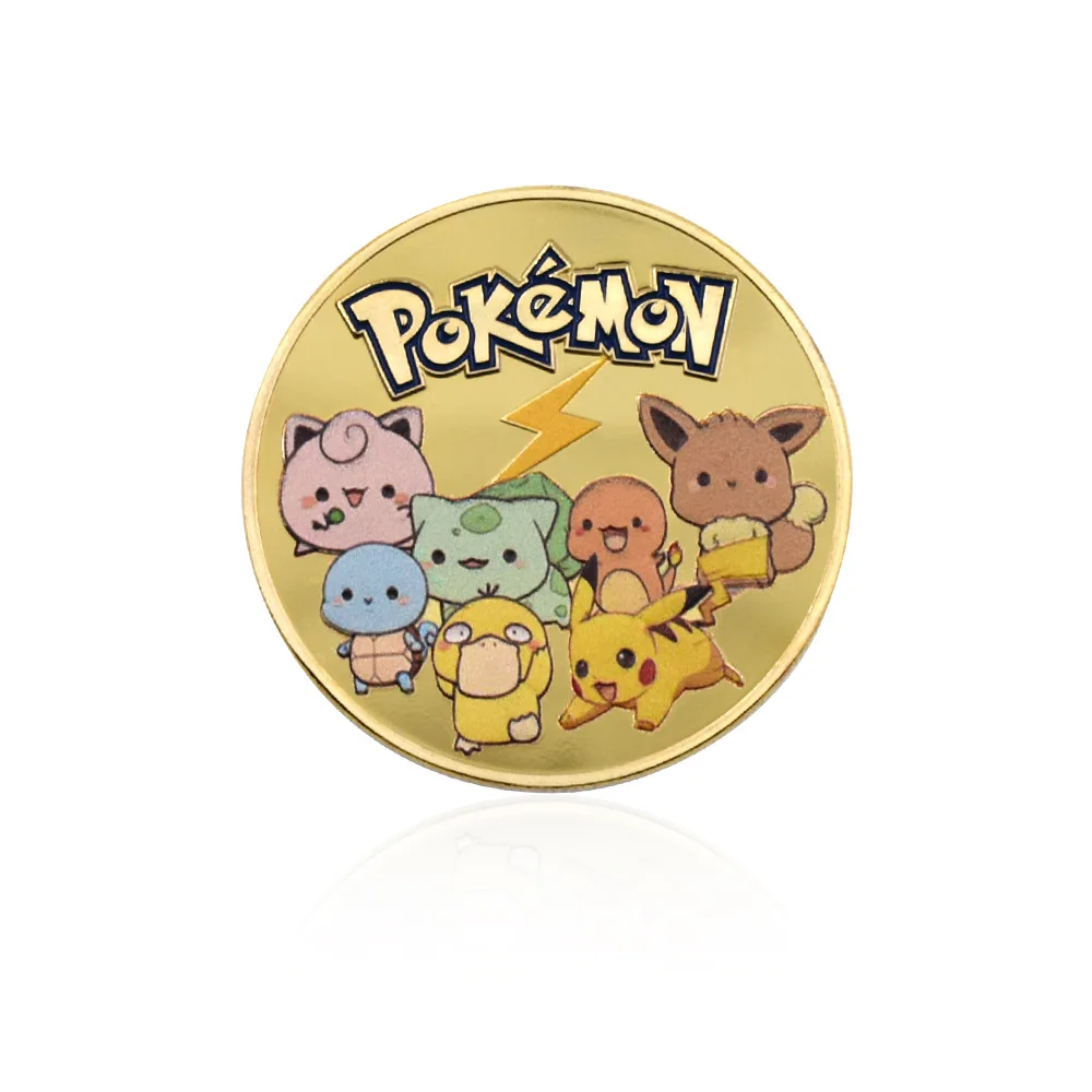 Pièces de monnaie Pokémon dorées en métal Pikachu, carte Pokémon en métal Pikachu, jeu rond, carte commémorative, carte de collection de médaillon, jouets animés