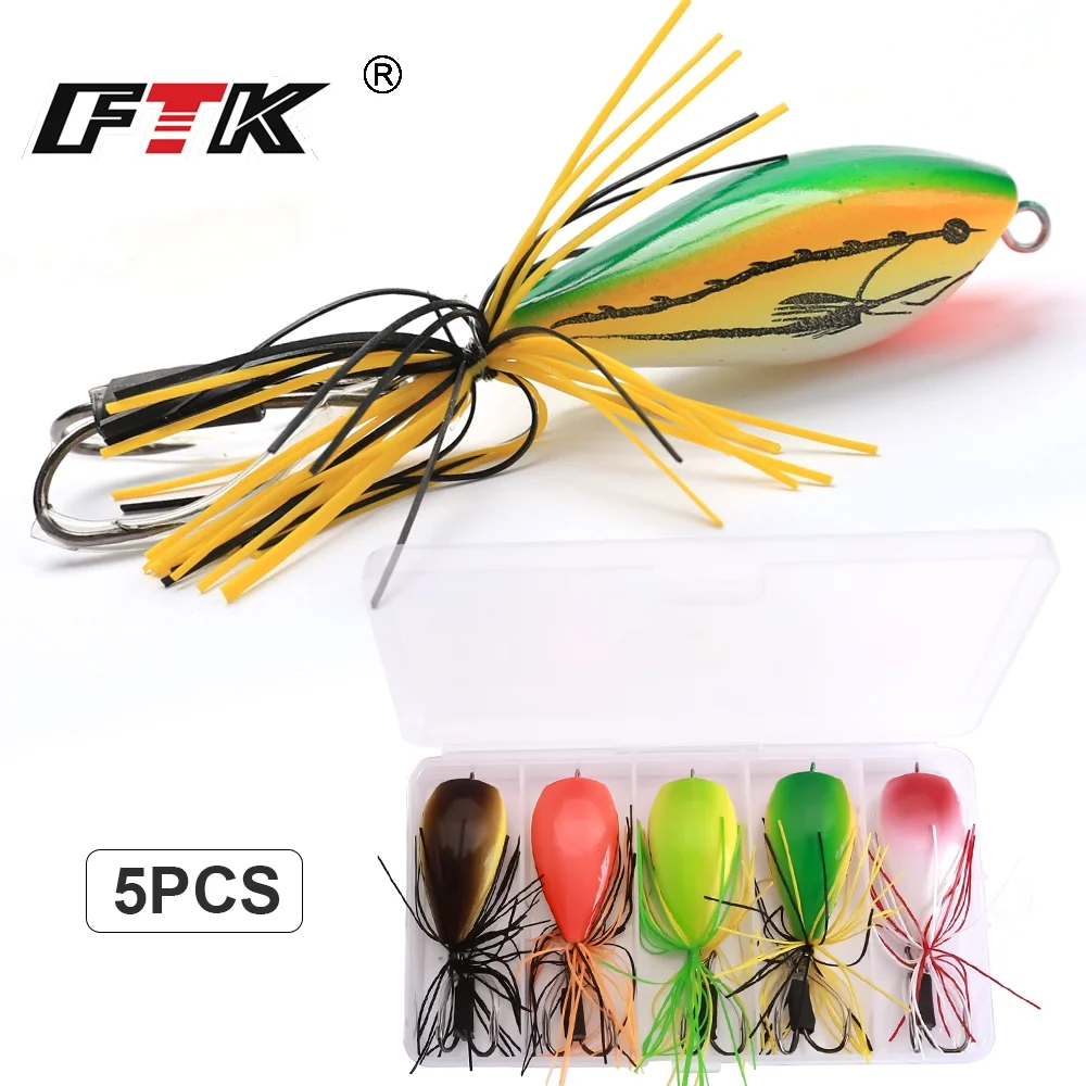 FTK Froschköder 9g 5 Stück/Packung Angelköder Schwimmende Unkrautfreie Köder mit Doppel-Spitzhaken Köder Simulation Frosch-Schlangenkopf-Köder