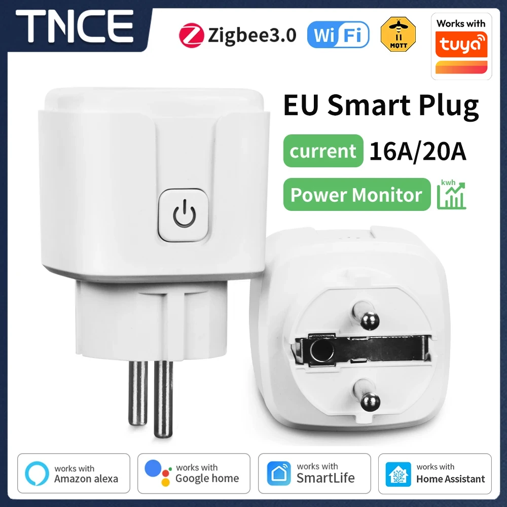 

TNCE Tuya Smart Plug Wi-Fi/Zigbee3.0 Смарт-розетка EU 16A/20A Монитор мощности Функция голосового управления работает с Alexa