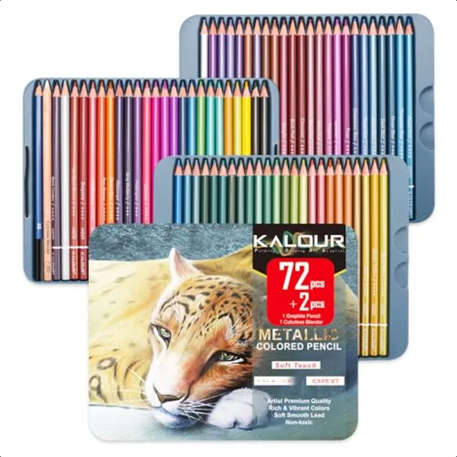 

72 Piece Metallic Colored Pencils Soft Core with Vibrant Color Ideal for Drawing Blending Sketching Shading Coloring for Adults