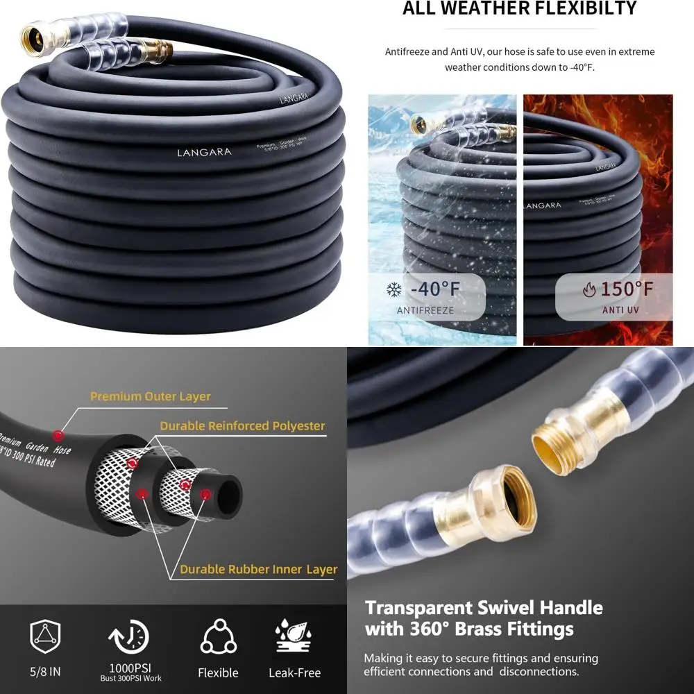 

Высококачественный садовый шланг 90 футов 5/8 дюймов с рабочим давлением 300 фунтов на квадратный дюйм и устойчивостью к взрыву 1000 фунтов на квадратный дюйм — компактная холодная и горячая вода