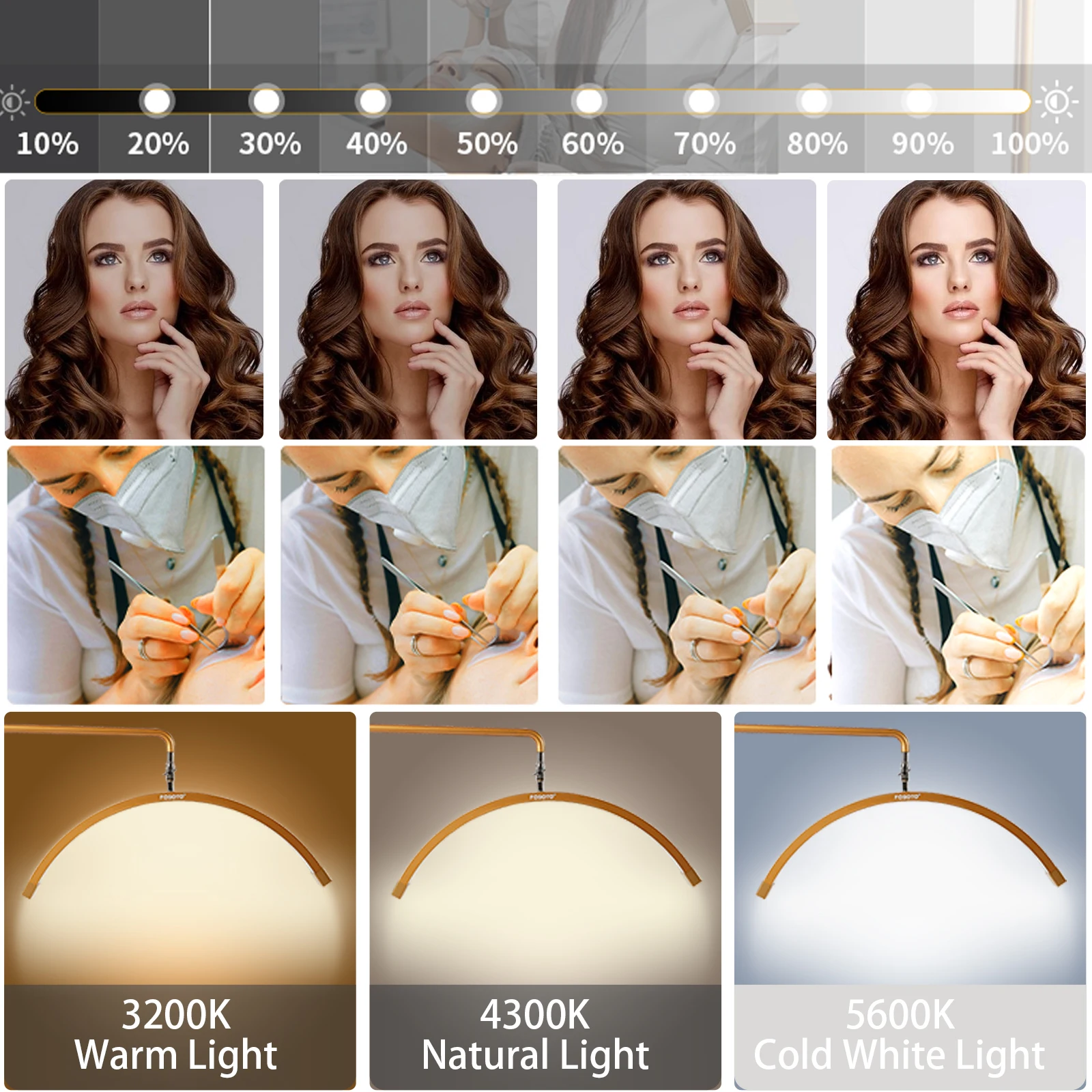 FOSOTO Gudang Luar Negeri Lampu Kosmetik Video LED Lampu Setengah Bulan Lampu Bulu Mata Lampu Desktop Kuku untuk Toko Kecantikan Riasan Tato