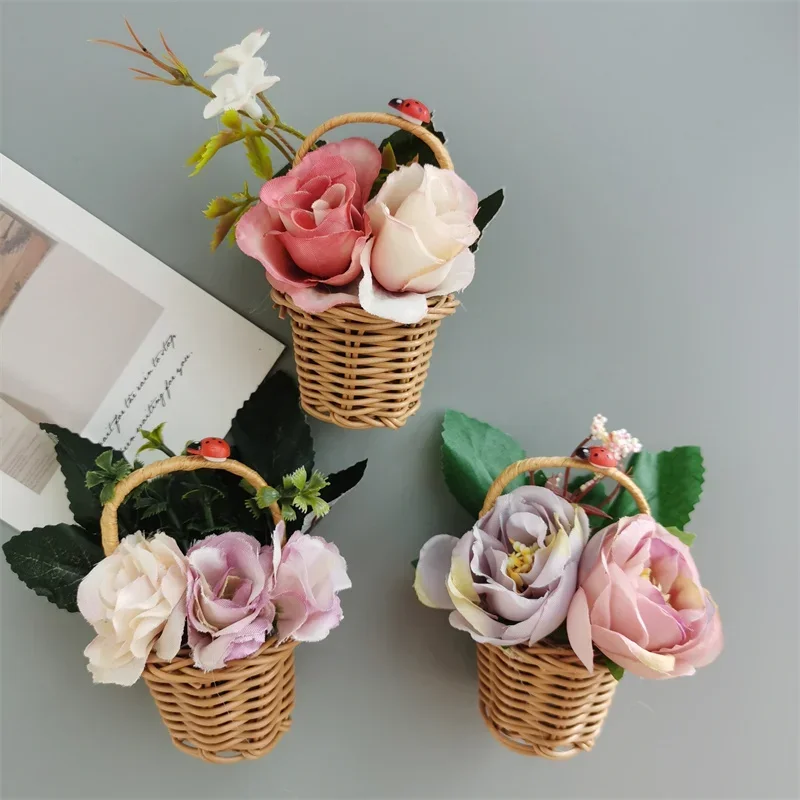 Garden Basket Decoration Fridge Magnet Fruit Hamper Flower Basket Kitchen Decorate Magnetic Sticker Home Decor