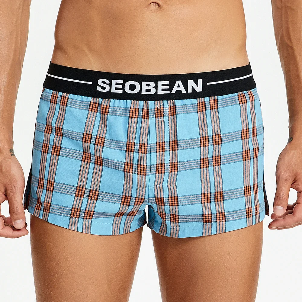 SEOBEAN MENS SEXY COTTON PLAID SHORTS HOME COMFORT CHECKERED FIT TRUNKS