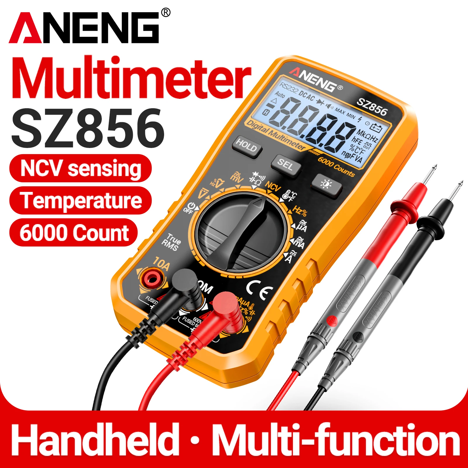 ANENG SZ856 Digital Multimeter 6000 Counts AC DC Voltage Current Resistance Capacitance Frequency Temp NCV Continuity Buzzer