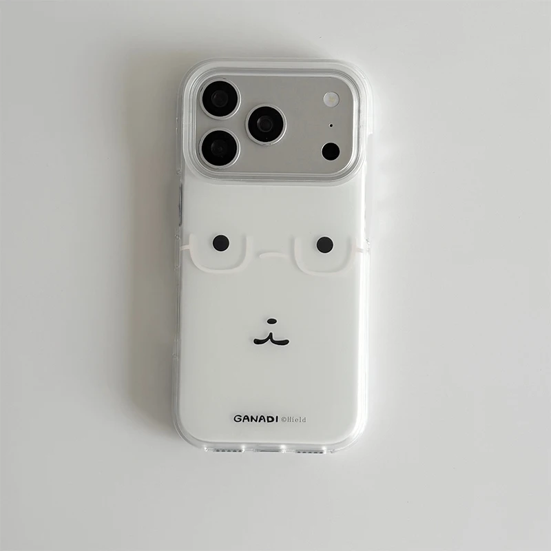 Korean Eyeglass Frame Big Head Dog Phone Case For iPhone 17 Air 16 Pro Max 15 14 Plus 13 12 11 Shockproof Silicone Back Cover