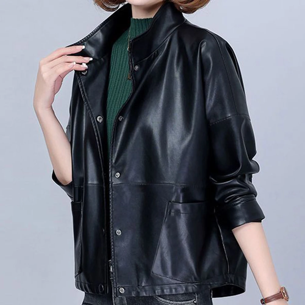 High-end leather jacket women's 2025 new short Korean  casual imitation sheepskin loose and versatile leather jacket
